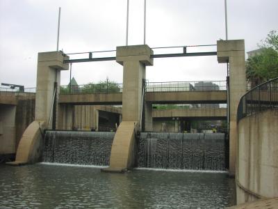 Control gates at the end of River Walk