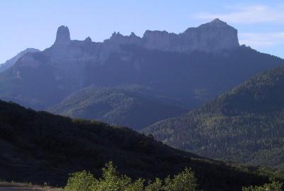 Courthouse Mtn. (r.) and Chimney Rock (l.)