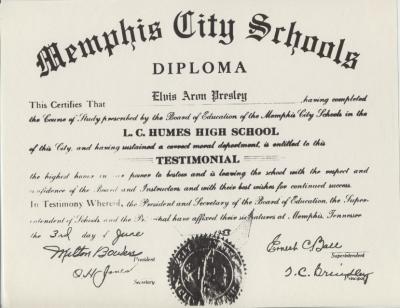 A copy of Elvis' High School Diploma