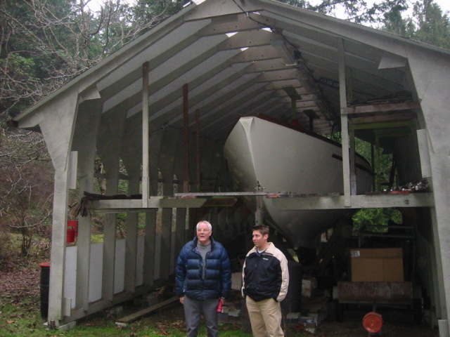 The cathedral housing the 38 foot Mason strip-planked sailboat