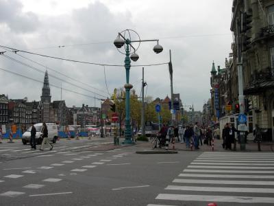 Looking down the Damrak, the main shopping street, from Stationsplein in front of Centraal Station.