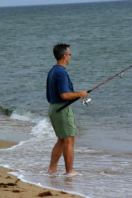 Trying to land a bluefish on Chappaquiddick.