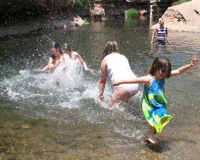 Sydney runs from the splashers