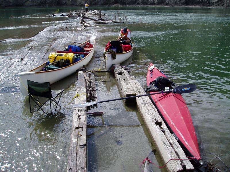 Boats tied up to the Kondike engine mounts