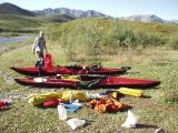 two red Feathercraft kayaks