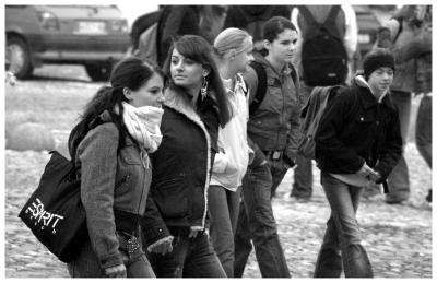 Students in the cold morning