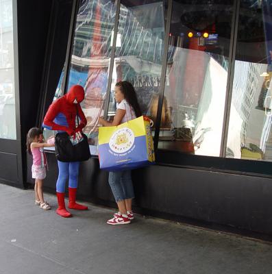 Spiderman helping a lady in distress!