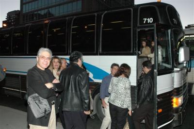 Boarding the bus for a Montreal tour