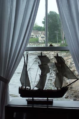 Cafe Interior, Ship in Window