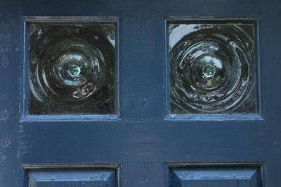 Blue Door With Bull's Eyes Glass, Detail