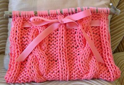 Peach Knitted Bag with Rustic Handles