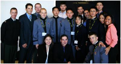 Scusa 56 Group photo before the presentation...Mike is completely absorbed in the role of Kim Jong il he is about to play...