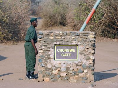 Guard at the entrance to the Lower Zambezi National Park