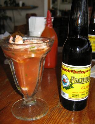 Shrimp Cocktail and Cerveza