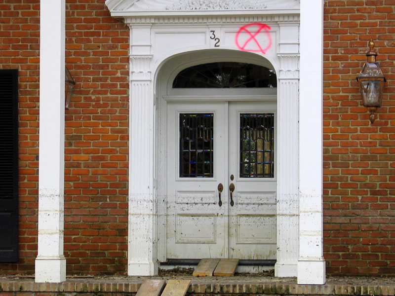 Note waterline and mark above door