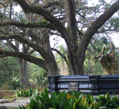 Statue of woman and the live oaks October 3