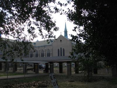 The Covered Way and Sacred Heart Courtyard View from Nashville Avenue