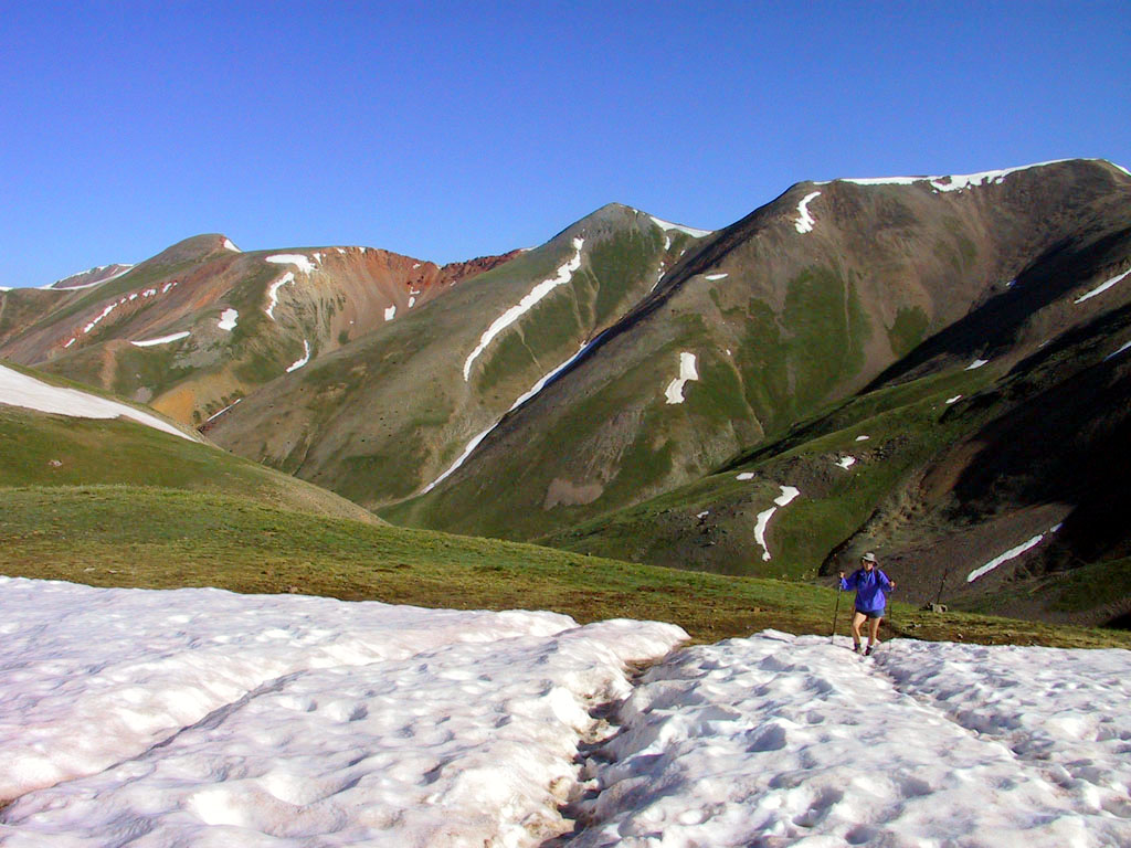 Barb, Crossing Snowfield to Redcloud...Were Not the First!