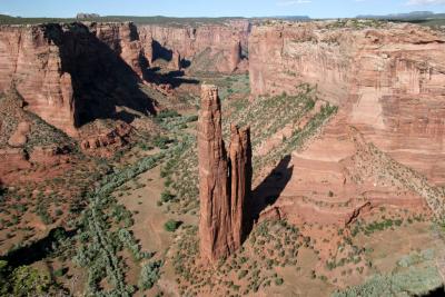 Overlook, Spider Rock, Twin Towers of Sandstone, 800 ft. High, Recently Illegally Climbed (rope visible near base)