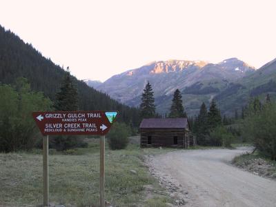 Early Morning at the Grizzly Gulch Trailhead (10,400'), to Handies Peak (14,048')