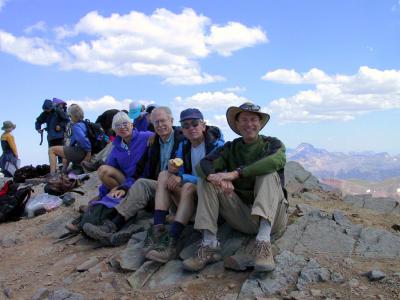 Handies Peak (14,048') Summit, GPS Logged in at 14,067' @ 12-JUL-05 10:46:25AM, Barb, Kurt, James, & Jim