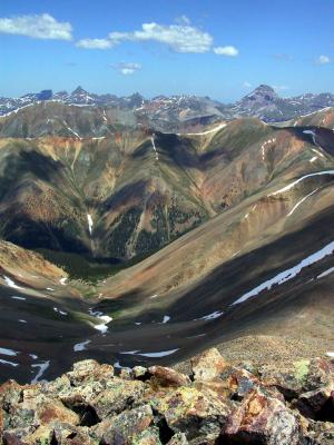 Smelter Gulch & Copper Gulch (Foreground), Uncompahgre Group Background, From Sunshine Pk.