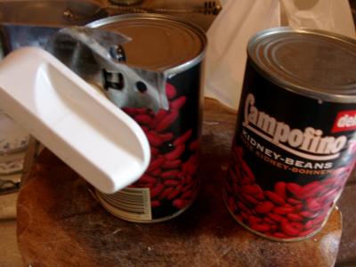 Opening the kidney beans cans