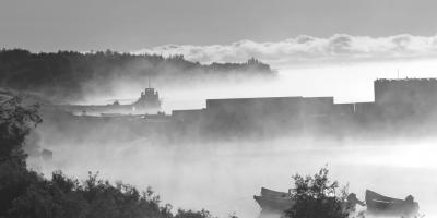 Barges in the fog