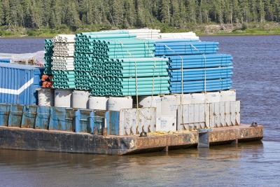 Barge loaded with construction materials