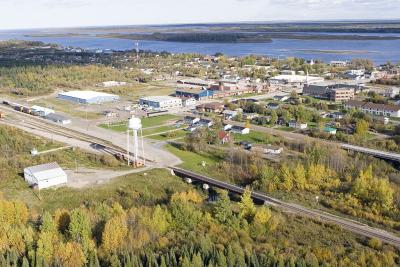 Moosonee downtown and rail bridge