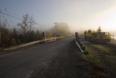 Foggy sunrise along Highway 573 at Charlton