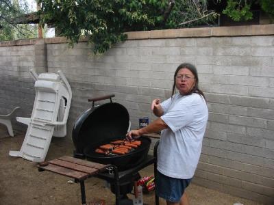 Mary Grilling the Frankfurters