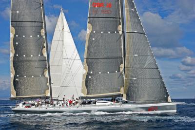 Voiles de Saint-Tropez 2005 -  Mari Cha IV in regatta against Mari Cha III