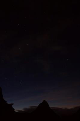 Milford Sound, Orion Belt over Mitre Peak