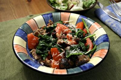 my italian sausage with pesto, tomatoes and spinach