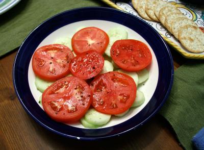 Summer-ripe tomatoes and cukes