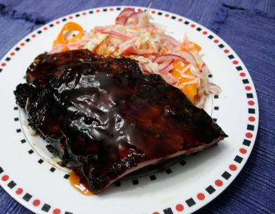 Sauced ribs, and coleslaw