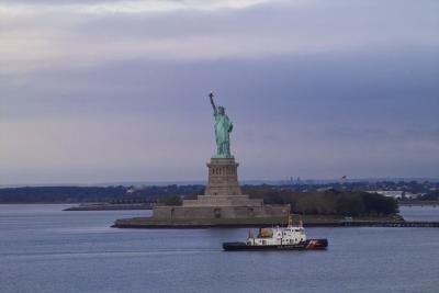 Lady Liberty, standing tall in the rain