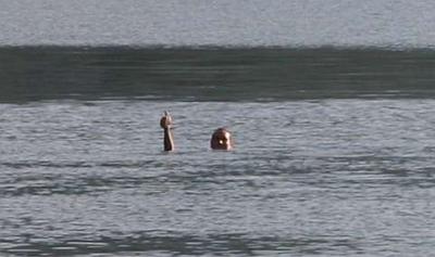 First swimming lessons in a Japanese lake