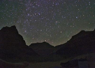 Night Sky framed by canyon and foot (MJ)
