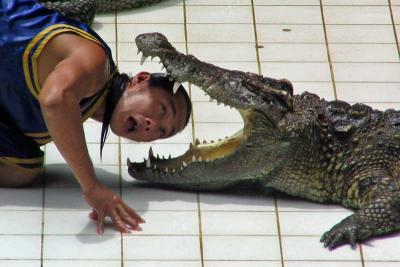 Crocodile wrestler, Kanchanaburi, Thailand