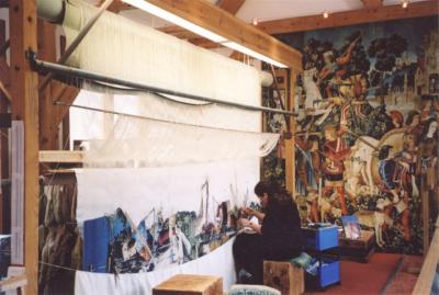 Stirling Castle Tapestry Weaving reproducing tapestry shown in the background.jpg