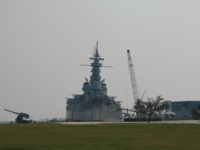 USS Alabama listing to Port after storm