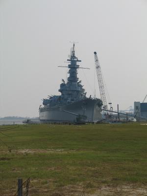 USS Alabama listing over after storm