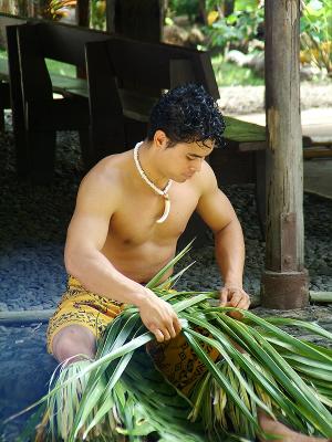 Samoan Village - Weaving a Basket