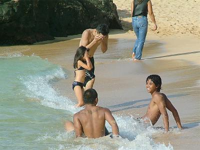 Having fun at Waimea  Bay Beach Park