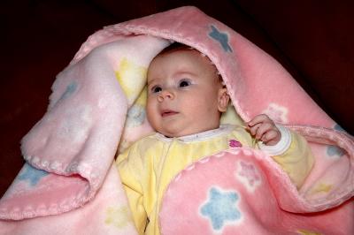 Catherine and her blanket, attentive