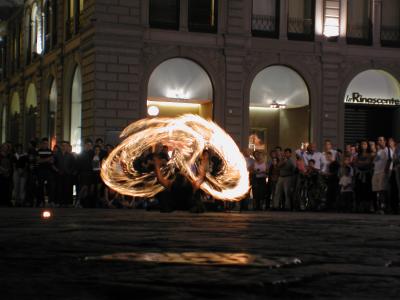 Street artist with fire