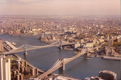 View of Manhattan & Brooklyn Bridges from World Trade Building