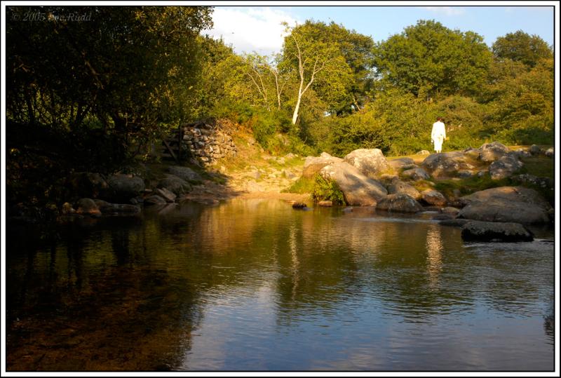 Woman in white by pond, Belstone